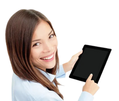 Happy doctor with tablet